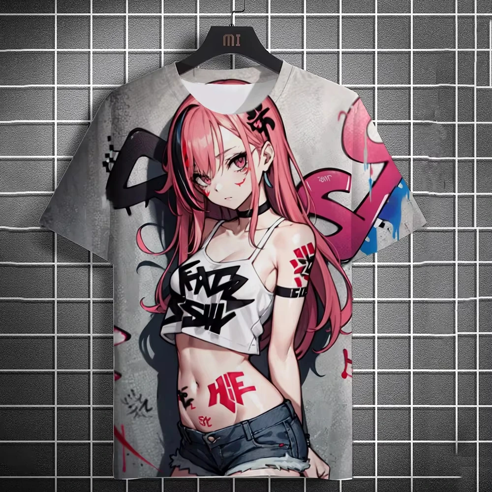 Men's T-Shirts Anime Character Tee 3D Sexy Beauty Print Graffiti Art Poster Style T Shirt Trend Streetwear Short-sleeve Y2K Top