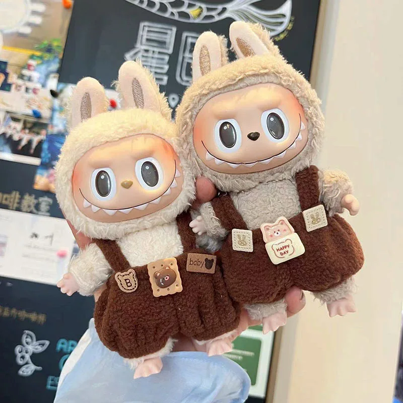 

Cute17cm Doll'S Clothes Coffee Bear Bib Pant Hoodie Accessories Plush Korea Kpop Exo Jumpsuit Clothing for Labubu Idol Dolls