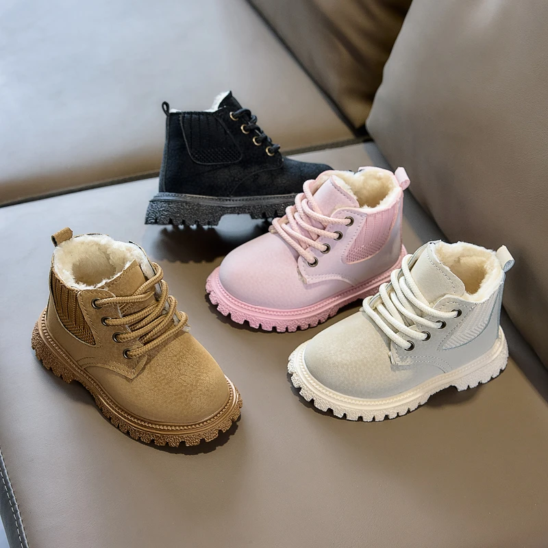 Kids Short Boots Fleece Lining Children Ankle Boots Non-slip Soft Sole 2026 Winter New Kids Short Boots Casual Trendy
