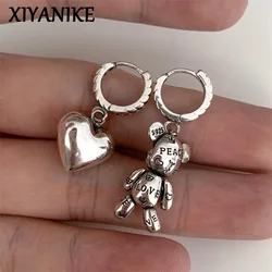 XIYANIKE Unique Asymmetrical Bear Heart Drop Earrings For Women Fashion Animal Jewelry Gift Party серьги женские