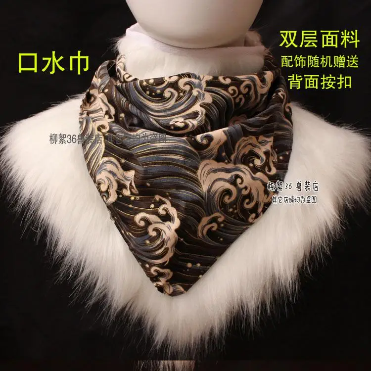 Ukiyo-e Japanese Wave Pattern Scarf  Drool Bib Triangle Bandana for Fursuit Kemono Kigurumi Realistic  DIY Accessories