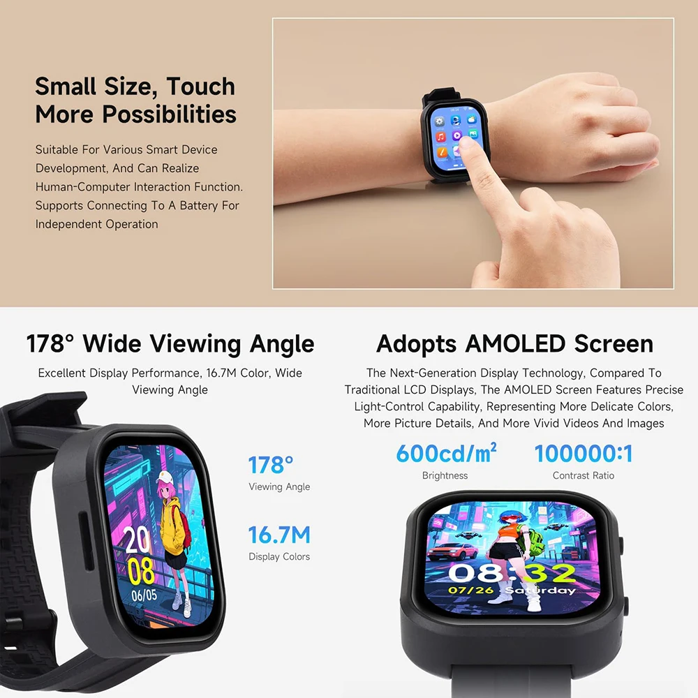Waveshare ESP32-S3 2.06 inch AMOLED Touchscreen Development Board 410x502 ESP32 Display Support DeepSeek Arduino IDE ESP-IDF