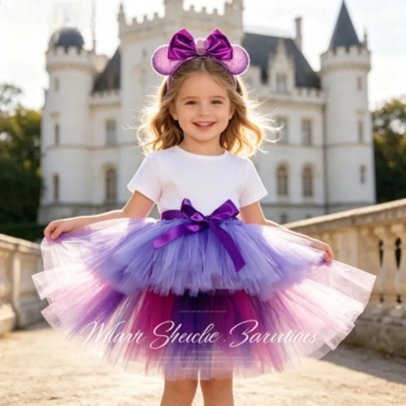 

Little Girls' Tulle Skirt with Irregular Hem, High-Low Flared Puffy Tutu Skirt, Kids' Princess Clothes for Birthday Parties