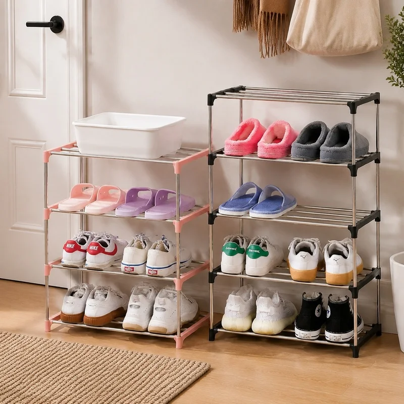 Compact 3-4 Level Shoe Rack for Optimized Home Storage and Space Efficiency