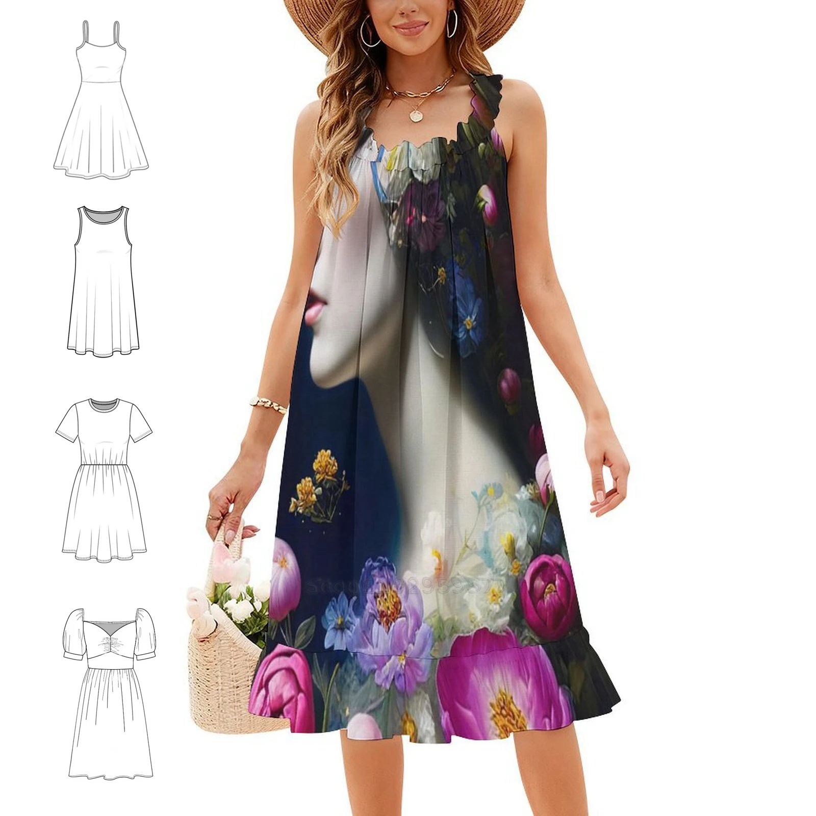 Biological Beauty #23 Floral Smock Dress For Women Spring Summer Casual Dress For Party Collage Vintage Vintage Collage Pop Art