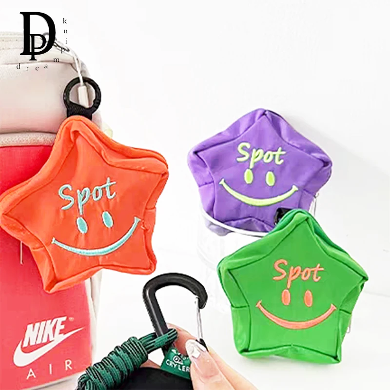 

Star Nylon Zipper Coin Purse Cute Smiling Face Fashion Casual Earphonr Bag Handbag Pendant Key Wallet Lipstick Storage Bags Gift