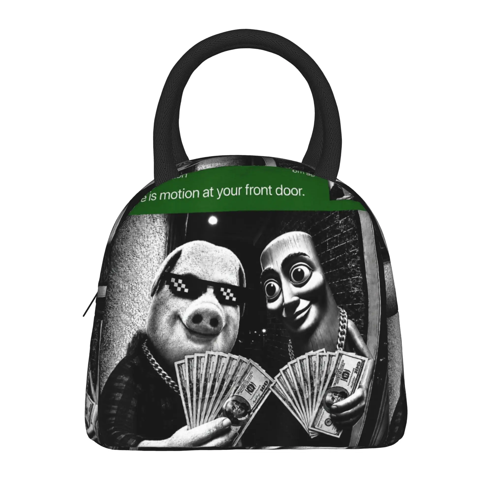 John Pork and Tung Tung Tung Sahur Front Door Motion Lunch Bag  Fun Lunch Box For Girls School Portable Cooler Bag