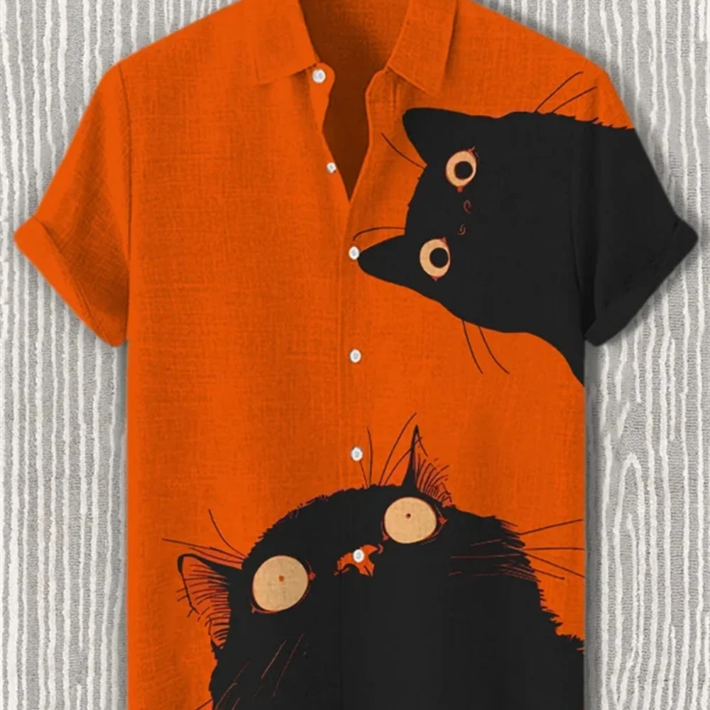 

Мужская льняная рубашка больших размеров с коротким рукавом, модная уличная повседневная высококачественная однобортная дышащая одежда с принтом