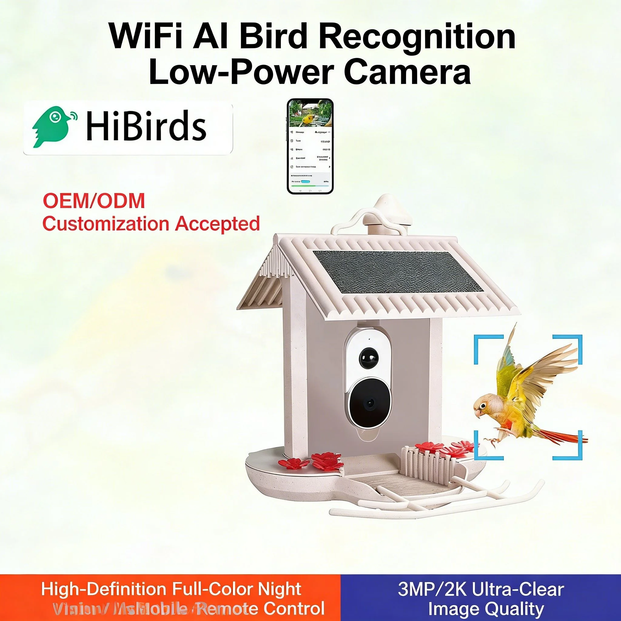 AI Recognition Bird Feeder Solar Energy Saving Low Power Waterproof Camera Smart Bird Watcher