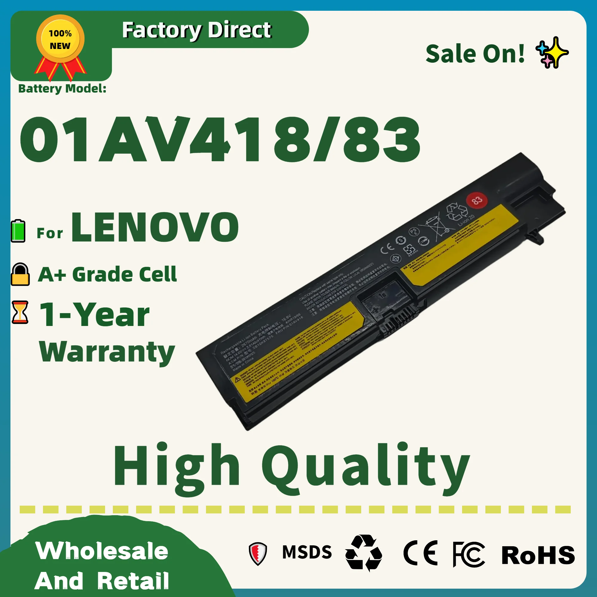 Factory Direct! 01AV418 Laptop Battery For Lenovo ThinkPad E570 E570C E575 Series 01AV417 01AV416 SB10K97574 SB10K97575 SB10K97