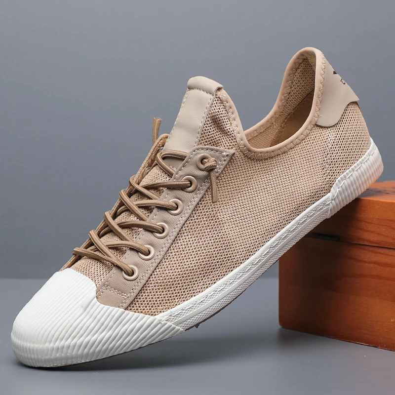 Zapatos de lona vulcanizados con cordones para hombre, zapatillas planas informales, cómodas, gran oferta, 2023
