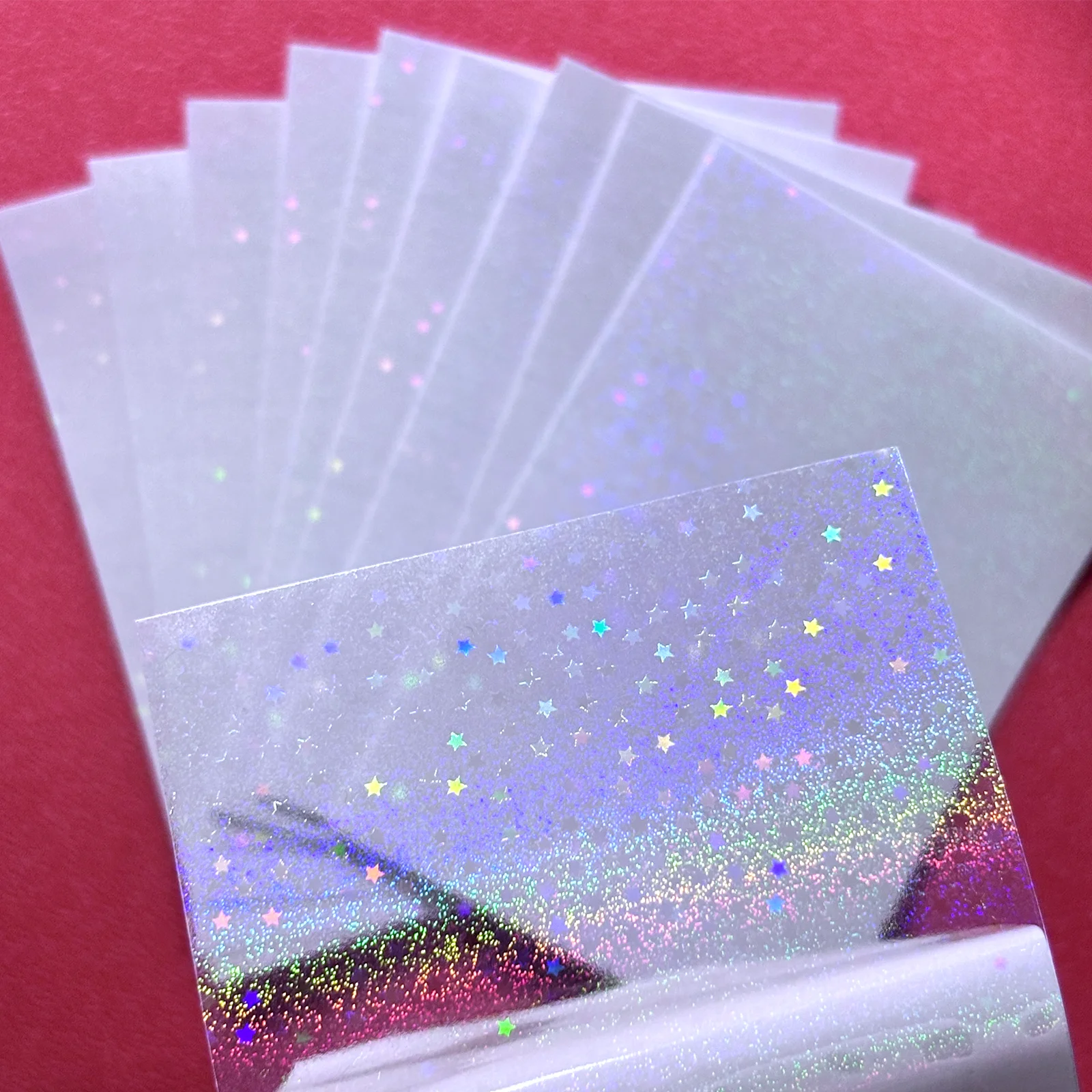 50 Sheets - Sand Star Holographic Cold Lamination Film, 4.1 x 2.9 Inch, Self-Adhesive Vinyl Stickers, Glitter Clear Overlay