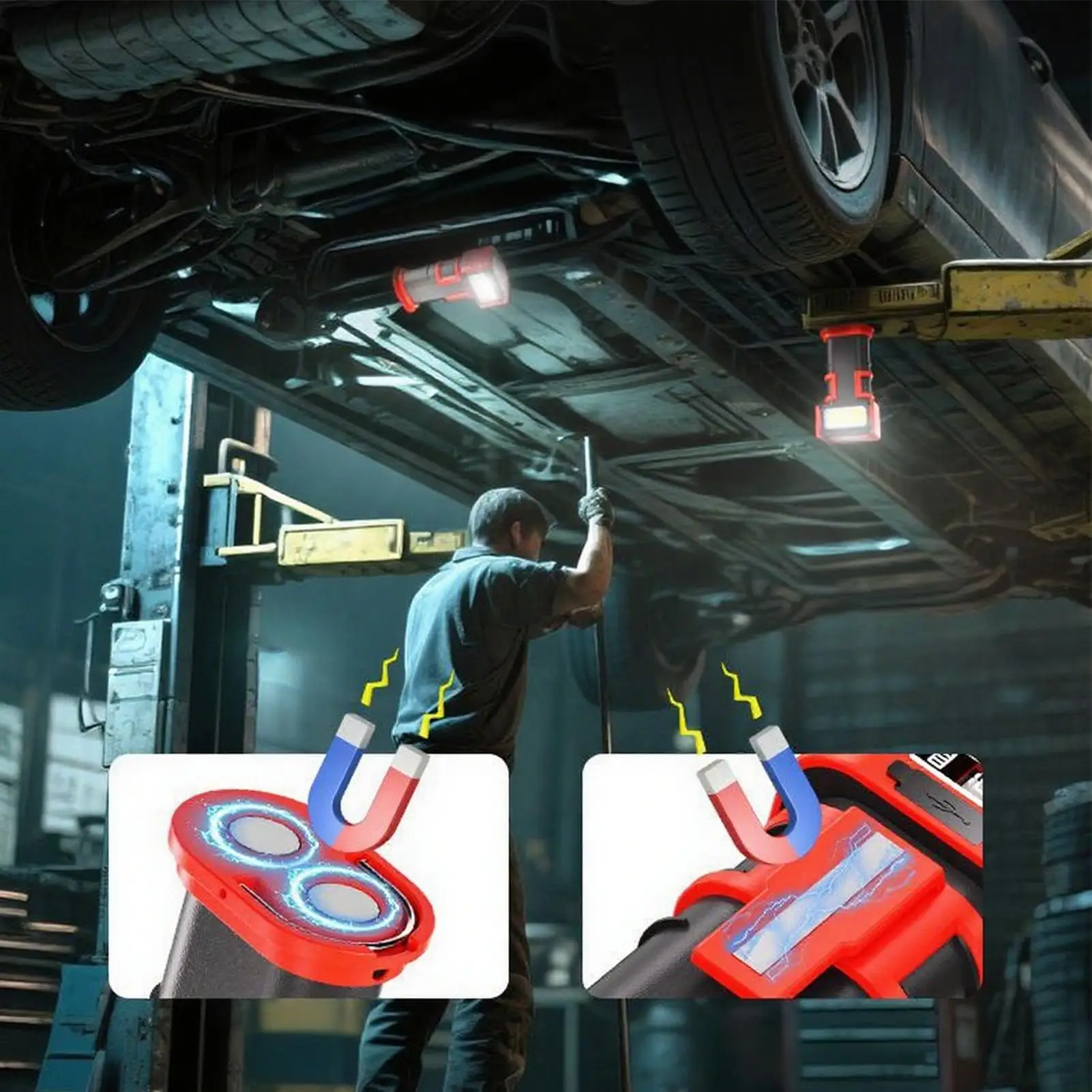 

Светодиодный перезаряжаемый рабочий фонарь, вращающийся на 180 градусов магнитный рабочий фонарь, цифровой дисплей, двойные крючки, зарядная магнитная лампа типа C для