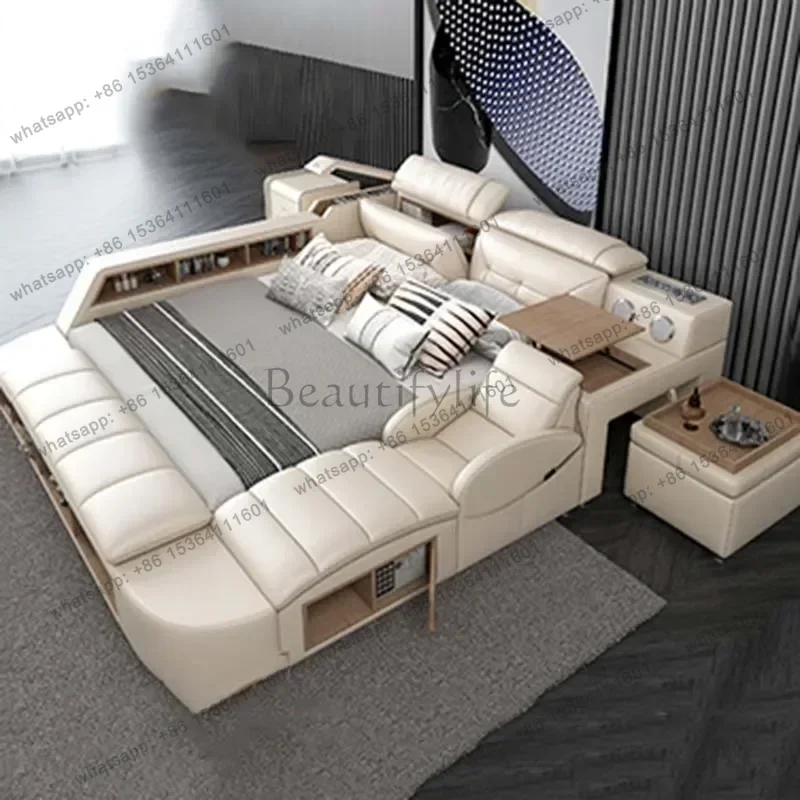 Storage Simple Double Bed Massager Charge Adjustable Modern Bed Frame Electric Lit Multifonctionnel King Size Bed Set Furniture - view 4