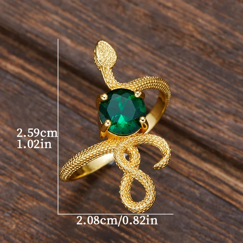 1PC Vintage Unique Snake Imitation Emerald Zirconia Gold Color Ring For Women Men Punk Gothic Snake Birthday Party Jewelry Gift