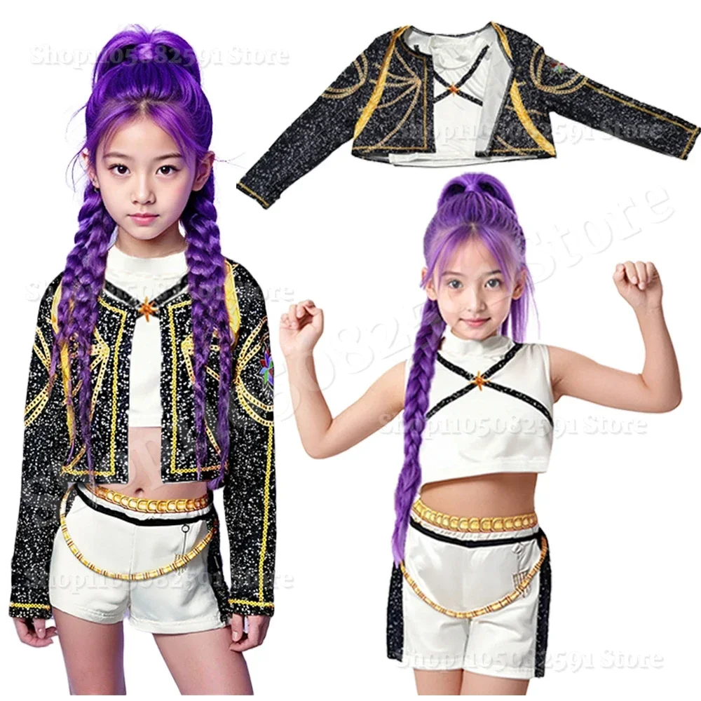 Kostum Cosplay Rumi Zoey Mira untuk Anak Perempuan, K-pop Demon Hunters, Halloween, Pesta Rumah, Idol, Film, Pakaian Fantasi, Set Cosplay