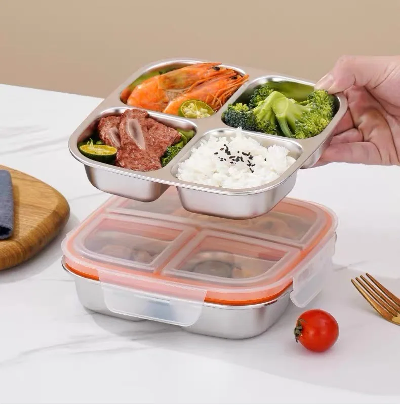 Stainless Steel Compartmentalized Lunch Box, Sealed Box for Portion Control, Special Meal Box for Weight Loss, Microwaveable Lunch Box for Work