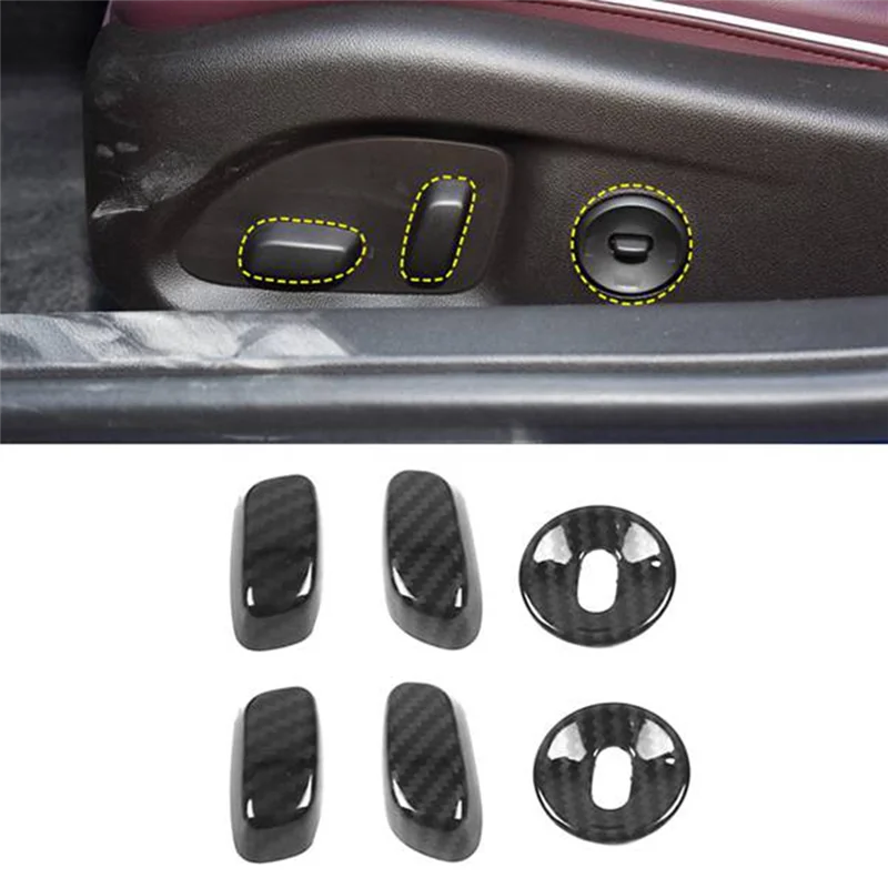 6Pcs for Cadillac CT4 2020 Car Carbon Fiber Seat Adjustment Knob Button Frame Cover Trims