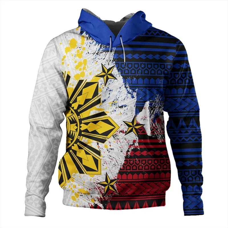 1 pièce personnalisé votre image Philippines tatouage polynésien Lapu soleil Tribal imprimé hommes sweats à capuche Vintage survêtement décontracté sweat-shirt