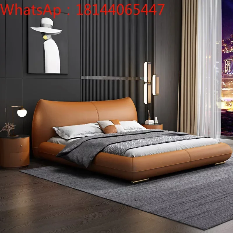 

Bed Italian extremely simple leather wedding master room big modern simple light luxury leather double