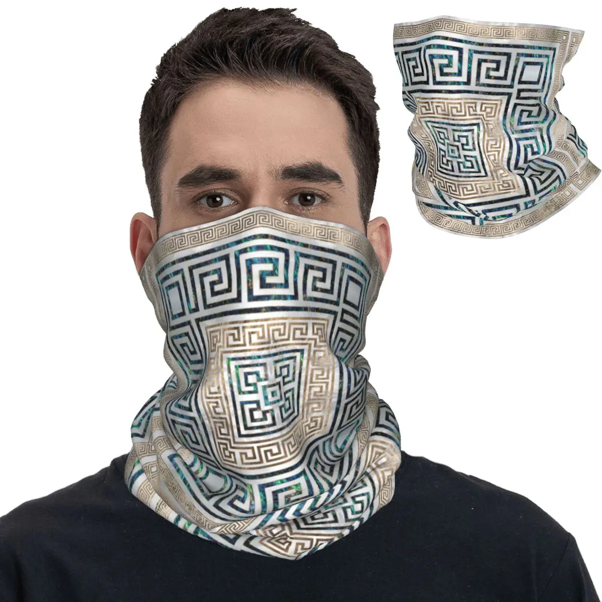 Greek Key Ornament Greek Meander Abalone Bandana Neck Cover Printed Balaclavas Face Mask Scarf Warm Headwear for Men Women Adult