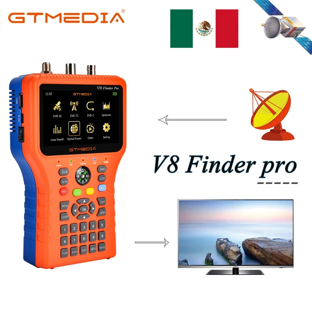 GTMEDIA /Freesat V8 Finder Pro DVB-S2/S2X Digital Satellite Finder High Definition Sat Finder Satellite Meter 1080P,stock in MX