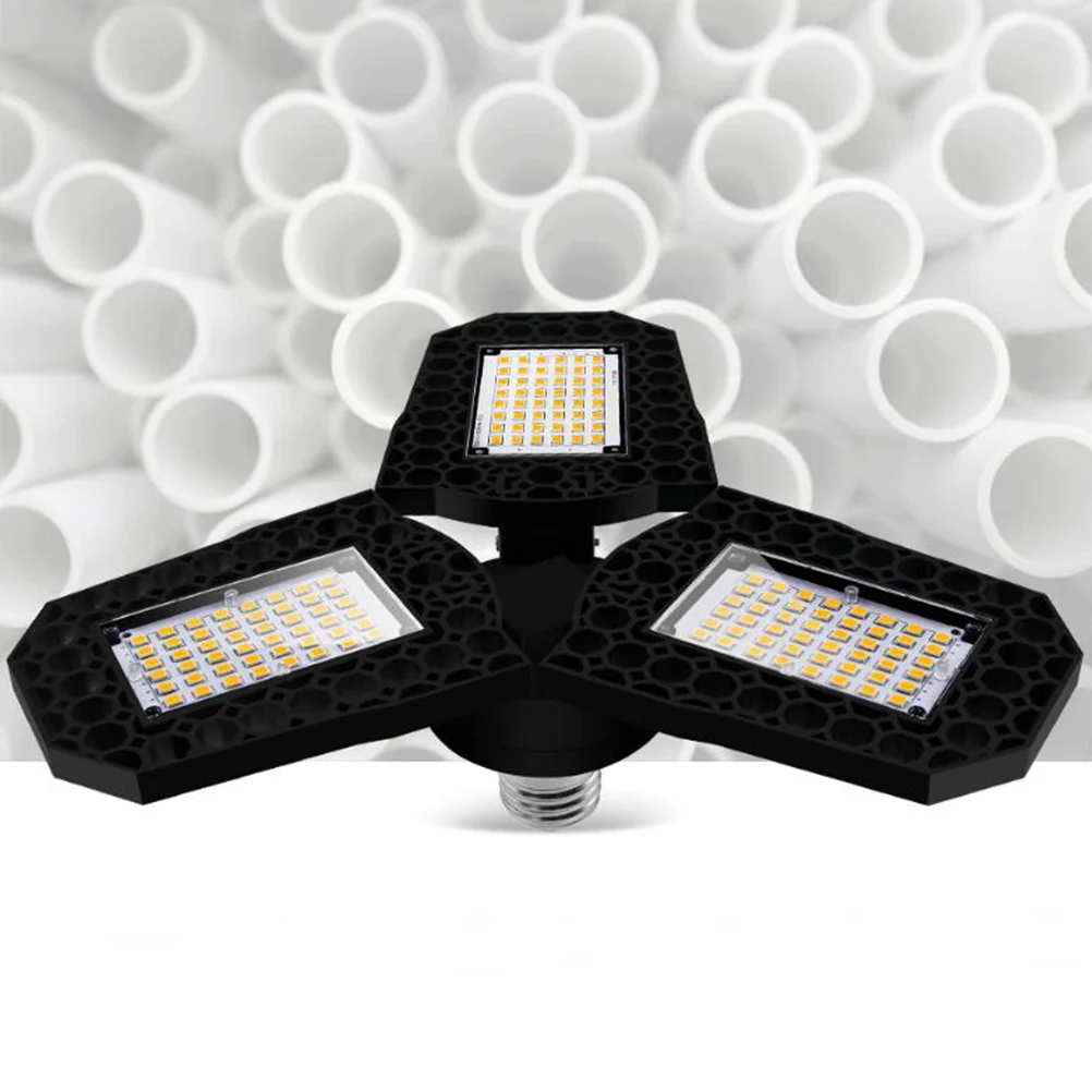 

LED Deformation Garage Light High Bay Ceiling Light Three-Leaf Folding 60W White Industrial Lamp