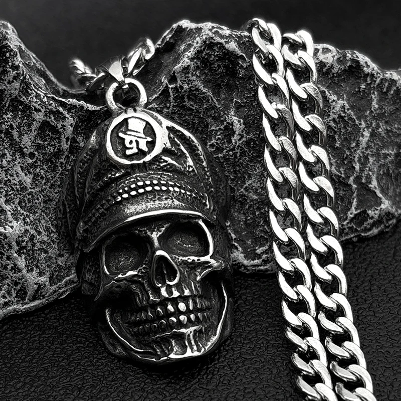 

Vintage Punk Gothic Army Cap Skull Pendant Necklace for Men Stainless Steel Silver Color Hip Hop Rock Party Gothic Jewelry Gift