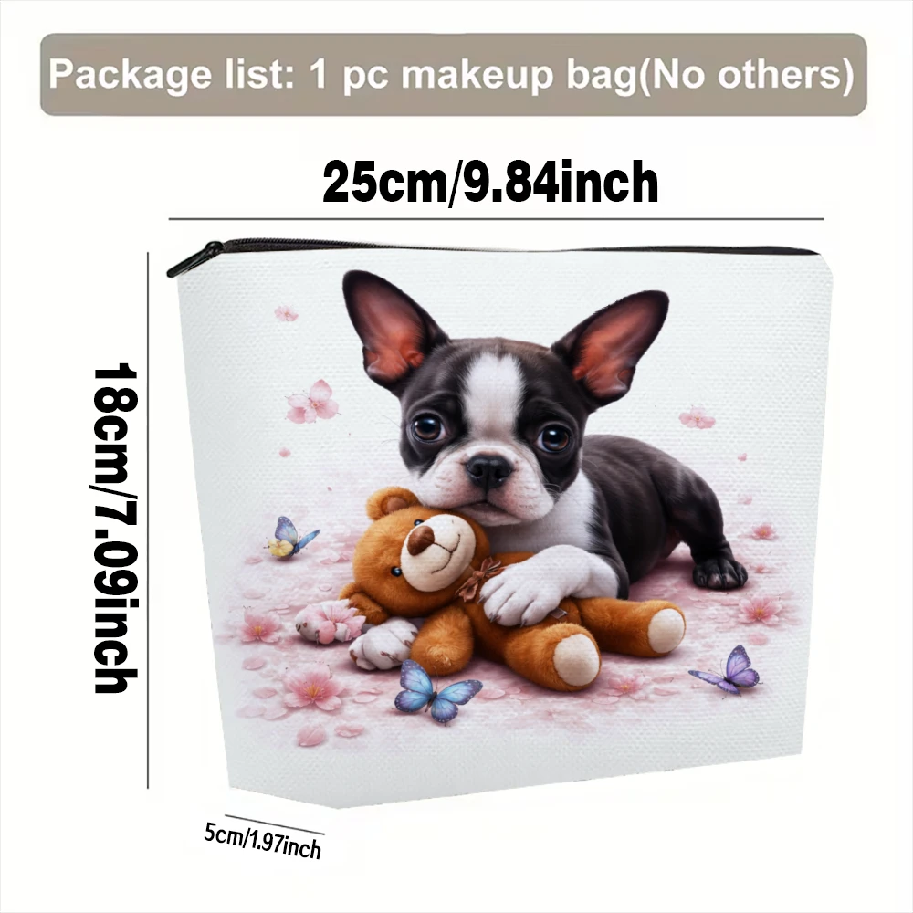 Cute Puppy With Teddy Bear Makeup Bags for Girls Cosmetic Pouch Toiletry Bag Pencil Case Travel Storage