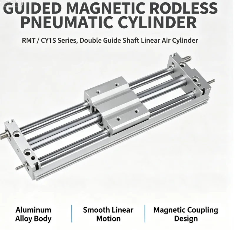 RMT CY1S Magnetic Coupling Rodless Pneumatic Cylinder With Guide Rod, Linear Air Cylinder for Automation Equipment