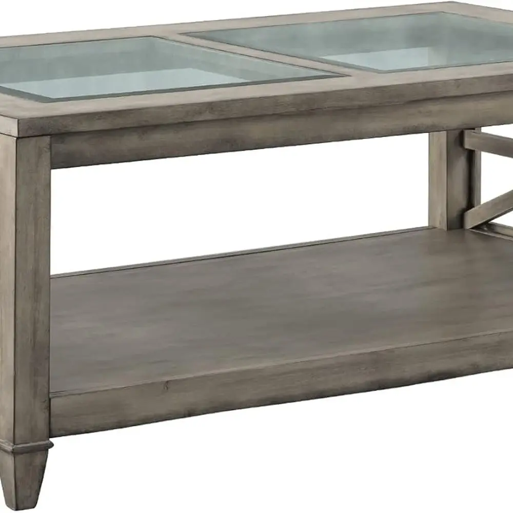 

Античный серый 2-х уровневый журнальный столик из цельного дерева с закаленным стеклом, 45,5x26, современный стиль фермерского дома для гостиных и кафе