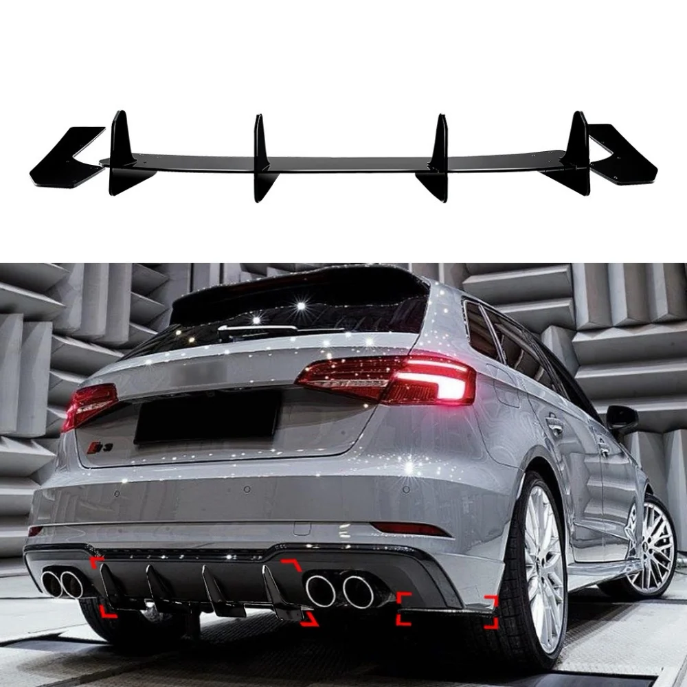 Alerón de labio trasero para Audi A3 S3 8V 2017-2020 HB, difusor de Material PP negro brillante, Difusor Trasero, estilo de coche