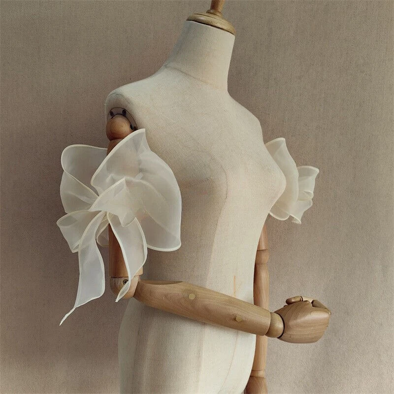 1 زوج الزفاف كم انفصال القوس الأورجانزا المرأة فستان الزفاف فستان الحفلات اكسسوارات الفتيات العروس شال الساتان رقيق القوس