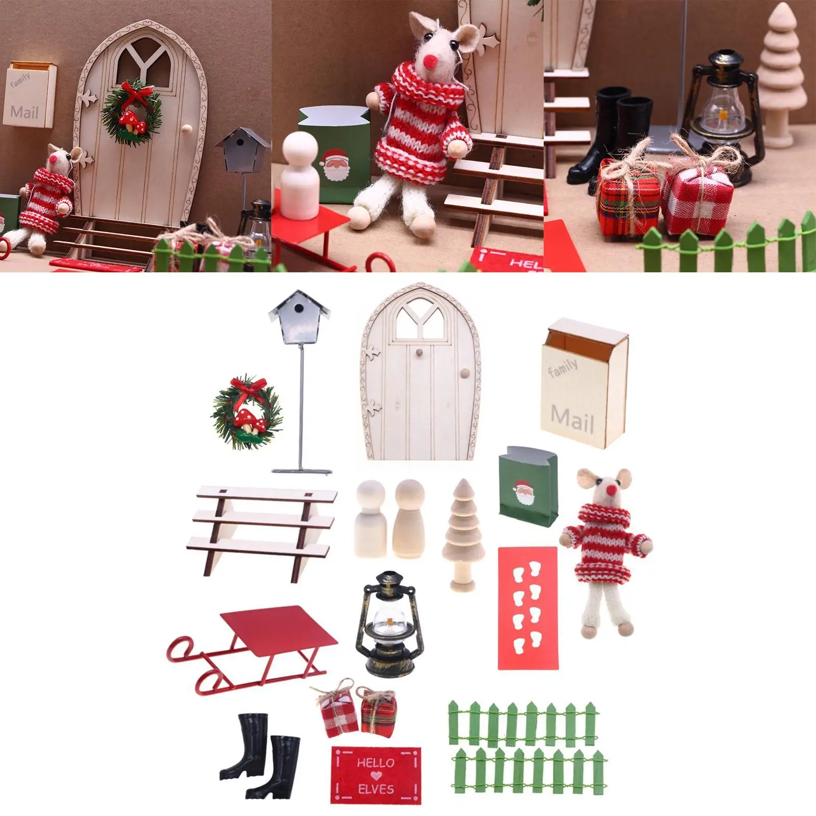 1/12 Christmas Doll House Decoration Christmas Party Decoration Festival Elf Garden Doorway Kits Micro Scene Simulation Props