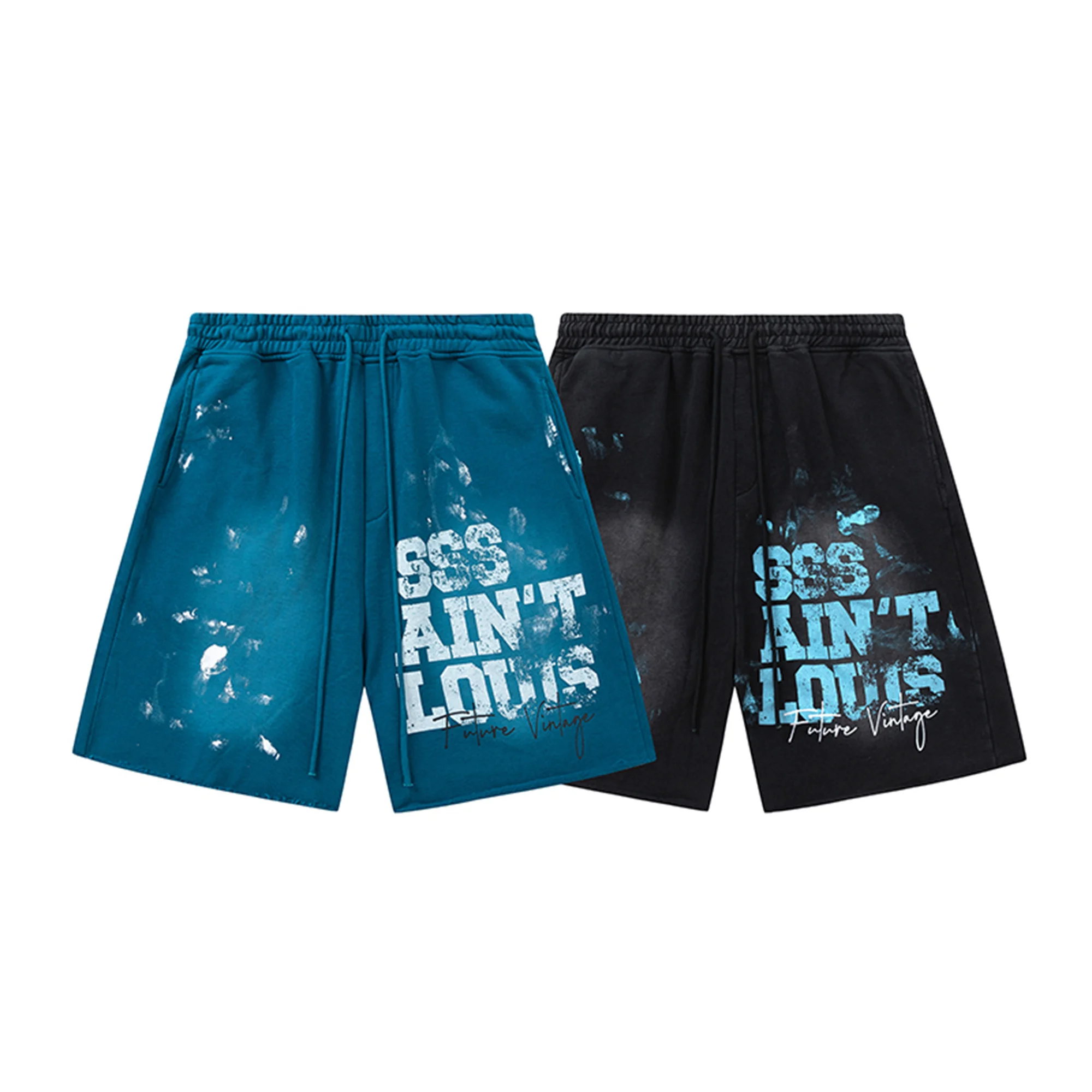 Saint Louis 24SS Future Vintage Splashing Ink Graffiti Making Dirty Water Making Old Drawstring Shorts For Summer