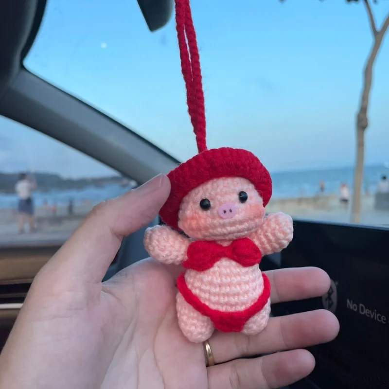 Crochet Pig in Bikini Car Decor, Hanging Animals, Rear View Mirror, Charm Accessories, Funny Gift for Girlfriend and Boyfriend