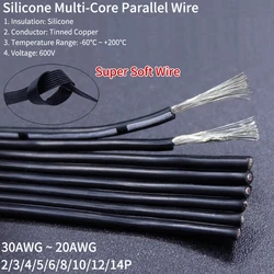 5/30M Super Soft Silicone Wire 2P 4P 5P 6P 8P 14P Multi-core Parallel 30 26 22 20 18 AWG High Temperature Resistant Copper Cable