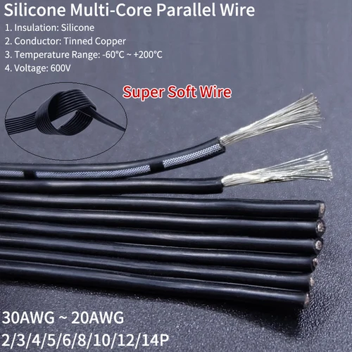 Cable de silicona súper suave de 5/30M 2P 4P 5P 6P 8P 14P paralelo multinúcleo 30 26 22 20 18 AWG Cable de cobre resistente a altas temperaturas