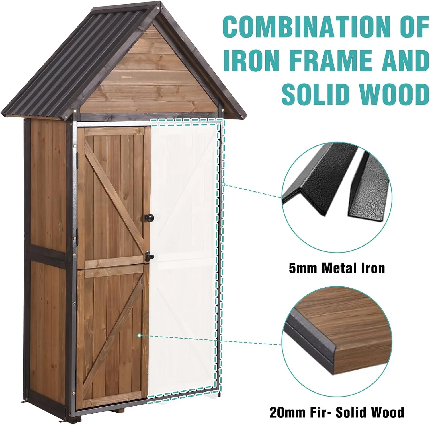 Outdoor Storage Sheds Garden Metal Frame Structure Adjustable Shelves Large Capacity Tool Cabinet Backyard Lawn Patio Brown