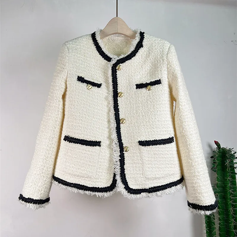 

Luxury Designer Tweed Woolen Jackets Winter Coats for Women Elegant Office Lady Single Breasted Casual Vintage Outerwear