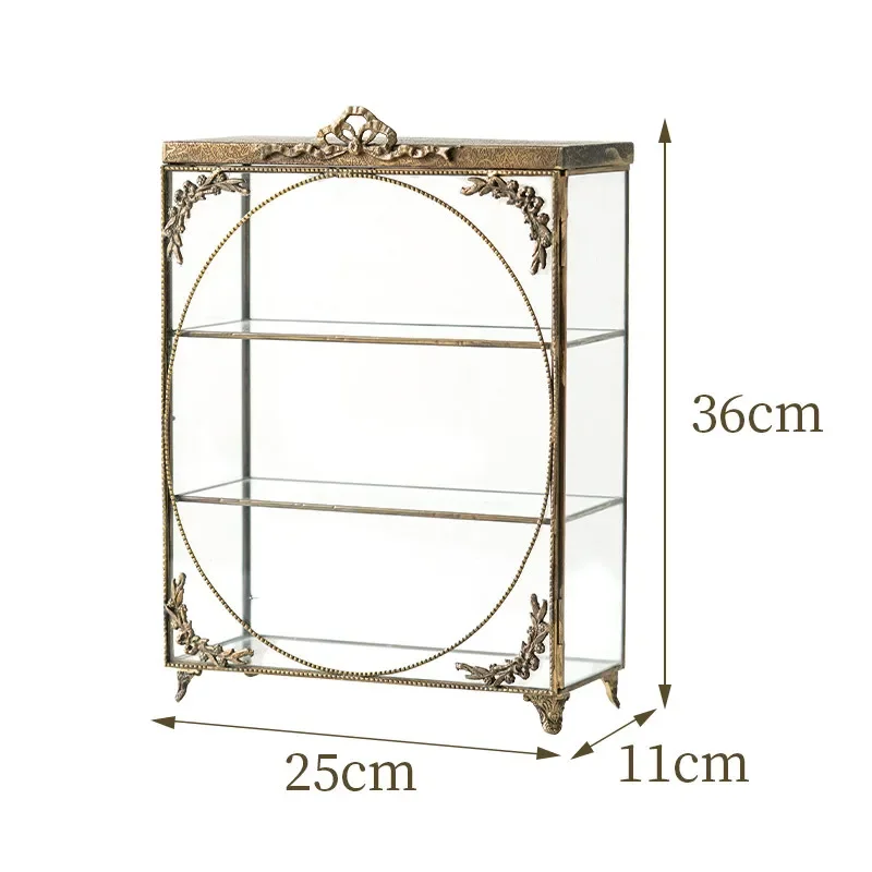 Brass Handmade Transparent Glass Display Case French Metal Tabletop Jewelry Display Rack