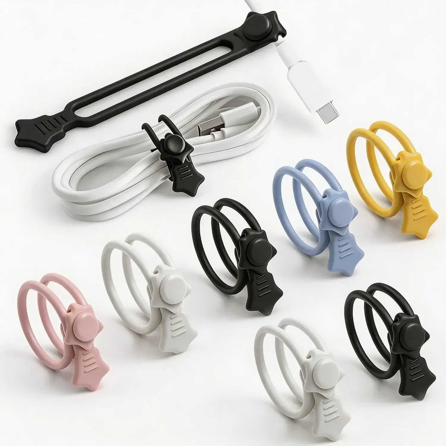 

Colorful Reusable Silicone Cable Ties for Organizing Charging & Data Cables, Elastic Wire Management
