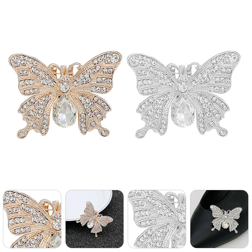 

2pcs Crystal Shoe Decor Butterfly Rhinestone Charms Women Wedding Bridal Sandals Accessories High Heel Shoe Clips Buckles