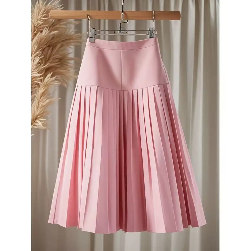 

Spring Autumn New Beautiful Sweet Pleated Skirts Women Temperament High Waist A-line Elegant Half Skirt Casual Versatile Skirt