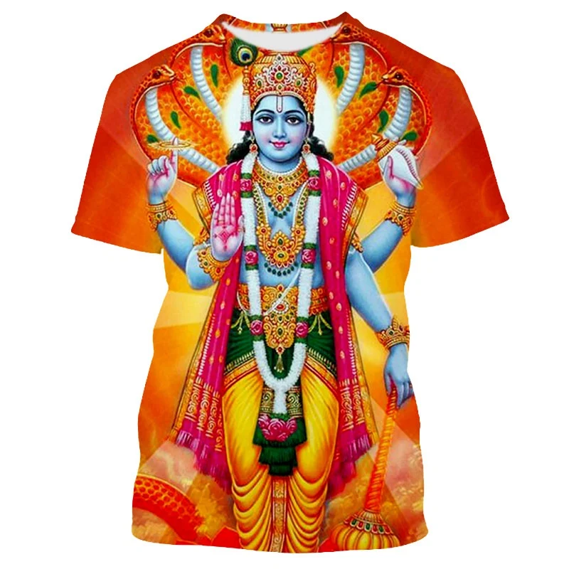 Jumeast 3D Hindu Maintain God Vishnu Printed Men T Shirt Oversized Casual Harajuku Fashion T-shirts Vintage YK2 T-shirty Clothes