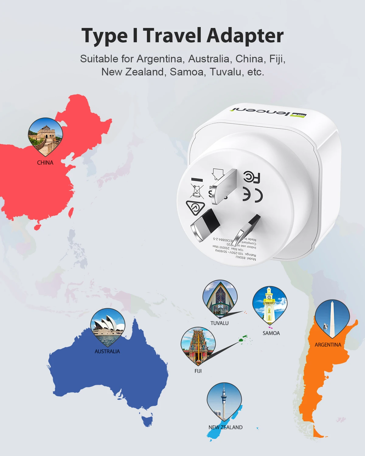 LENCENT Paquete de 2 enchufes de Europa a AU/US/UK/BR, adaptador de viaje, protección contra sobrecarga, cargador de pared, convertidor de enchufe de viaje, adaptador de viaje