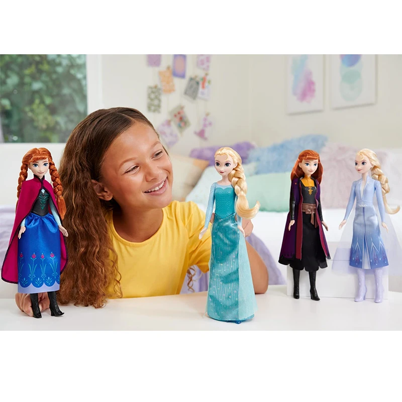 Original Disney Cartoon Frozen Elsa Anna Figure Princess Doll Toys Princess Dress Toys for Girls Movie Character Birthday Gifts