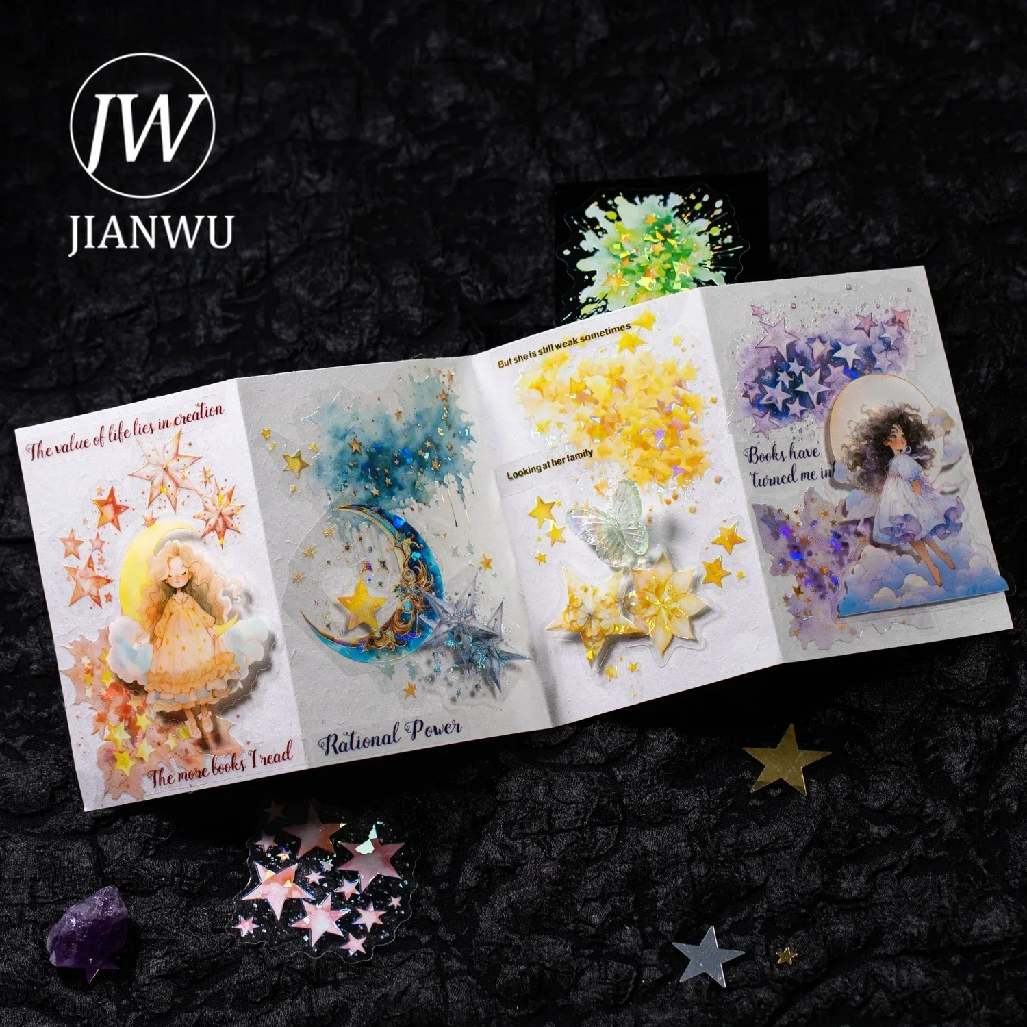 JIANWU A Piece of Starlight Series Vintage Star Landscaping Material Collage PET Sticker Creative DIY Journal Stationery