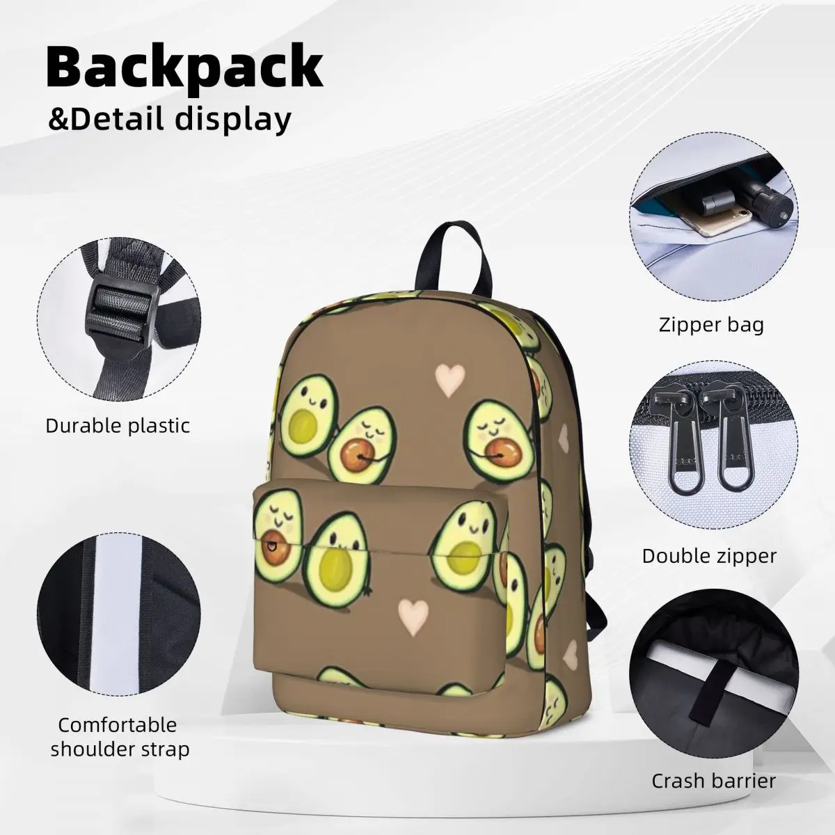 Two Halves Avocado Couple Pattern Backpacks Student Book bag Shoulder Bag Laptop Rucksack Travel Rucksack Children School Bag