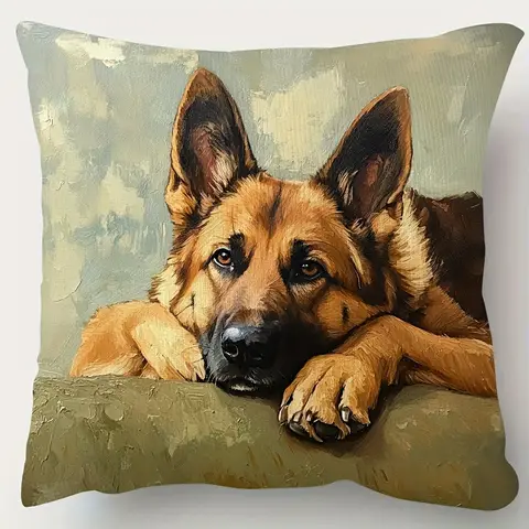 Realistic German Shepherd Dog Portrait Canvas Print Throw Pillowcase Cushion Cover for Dog Lovers Home Decor Pet Art 40x40cm